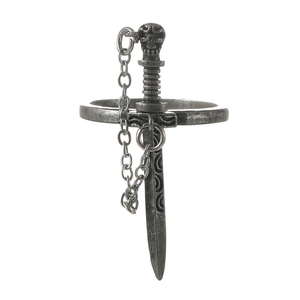 Gothic Cross Sword Ring for Women - European & American INS Style with Chain Tassel & Skull Design