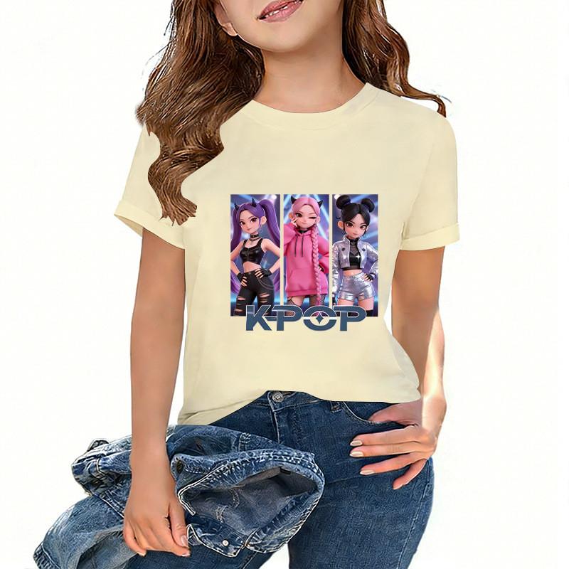 Kids Girls Kpop Hunters Zoey Mira Rumi Print Short Sleeves T-shirt