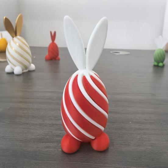 3D Printed Spiral Rabbit Figurine Two-Tone Easter Bunny Figurine Stress Relief Egg Sculpture for Home Office Desk Bookshelf Decor