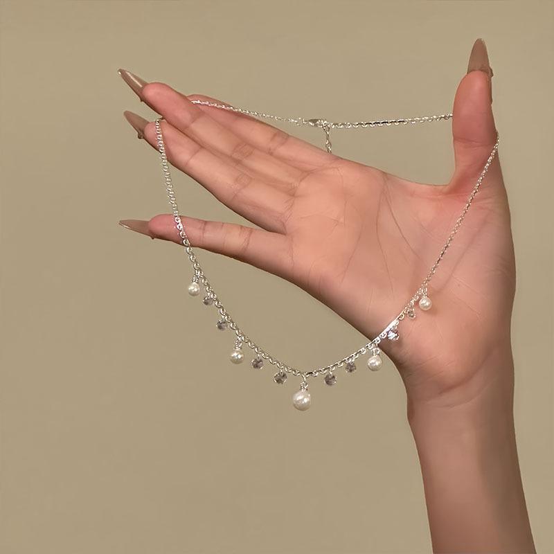 Zircon Water Drop Pearl Pendant Necklace Light Luxury Retro Temperament Collarbone Chain Niche Fashion Versatile Jewelry Women