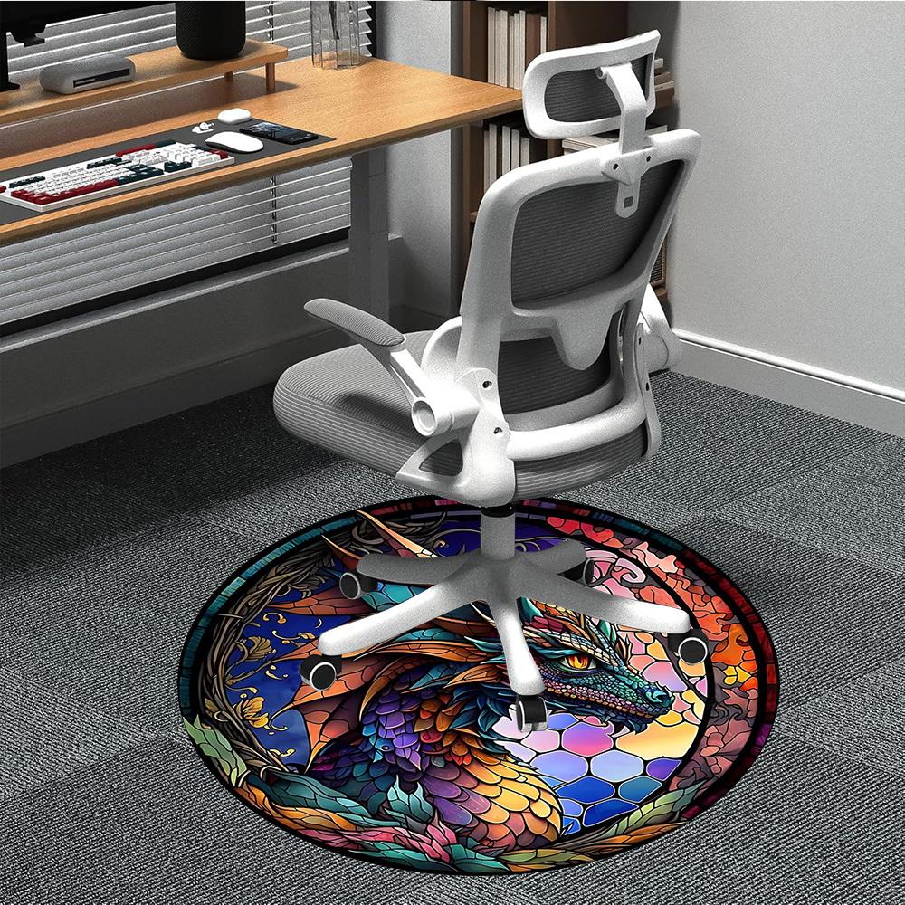 1pc Stained Glass Dragon Office Round Area Rug, Under Office Chairs Bedroom Living Room Home Decor, Room Deco
