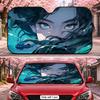 Leaves Covering Cyberpunk Girl Sun Visor Car Front Window Windshield Sunshade Five-Layer Aluminum Foil UV Protector Heat Shield