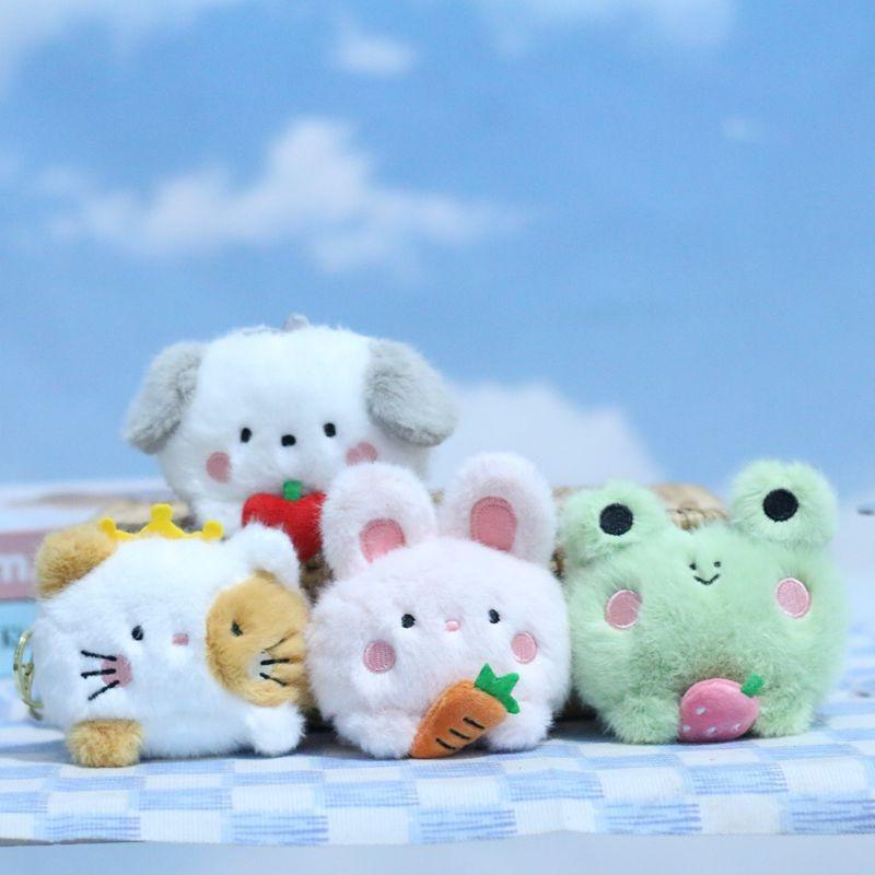 Plush Delightful Keychain Dolls Featuring Adorable Cartoon Frog Rabbit And Cat Designs