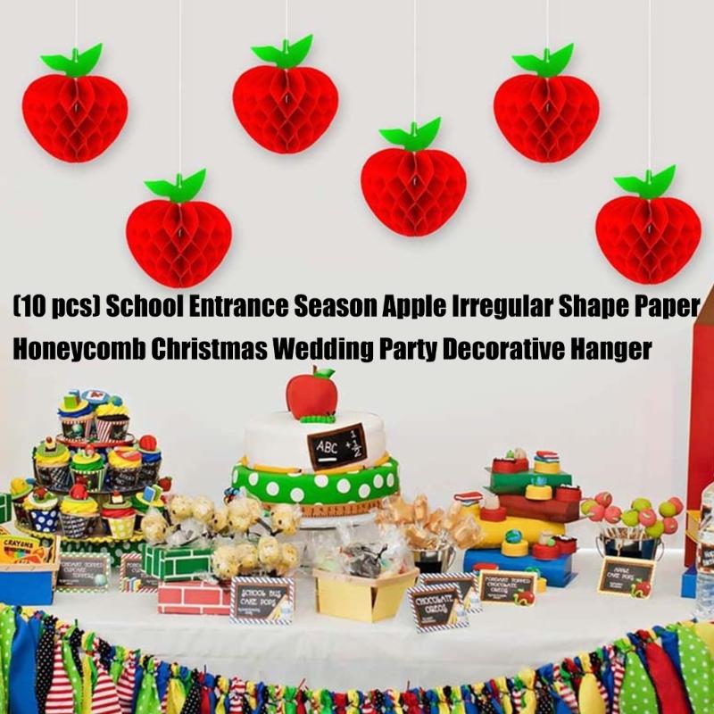 10Pieces Bright Apples Shape Honeycomb Hanging Ornament Tear Resistant Paper Craft For School Office Party Seasonal Decorations