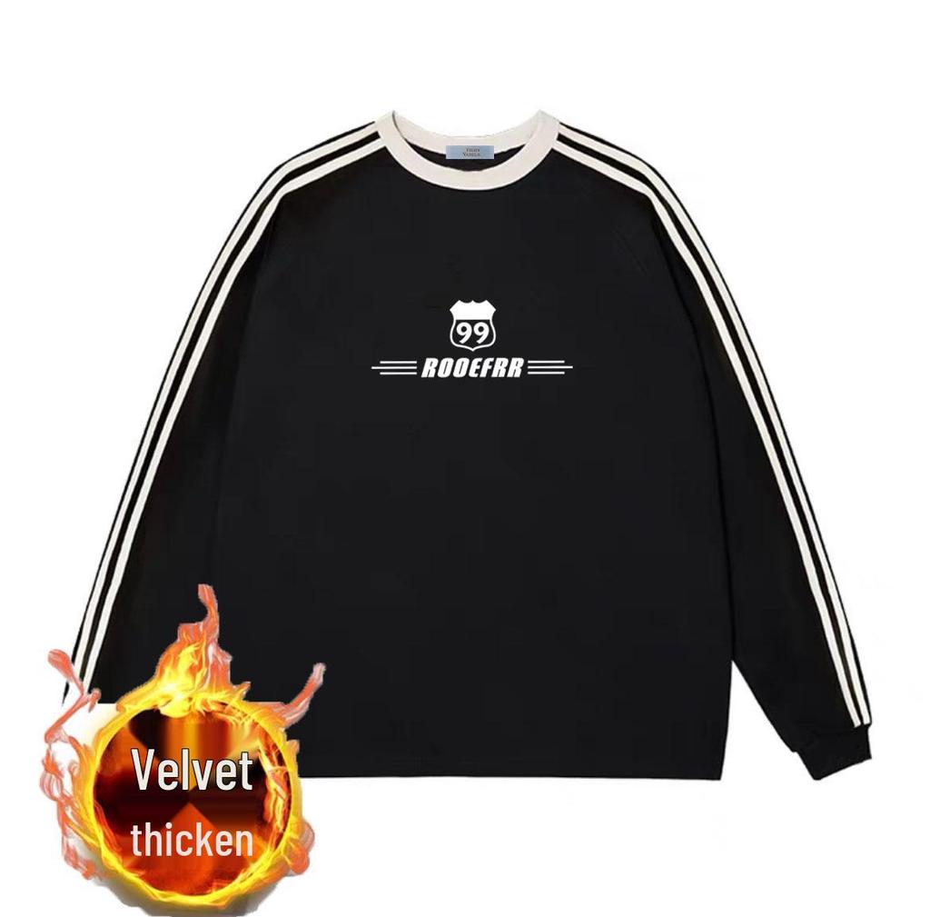 Women's 2024 Autumn/Winter Three-Stripe Fleece Sweatshirt - Casual Round Neck, Long Sleeve, Loose Fit.