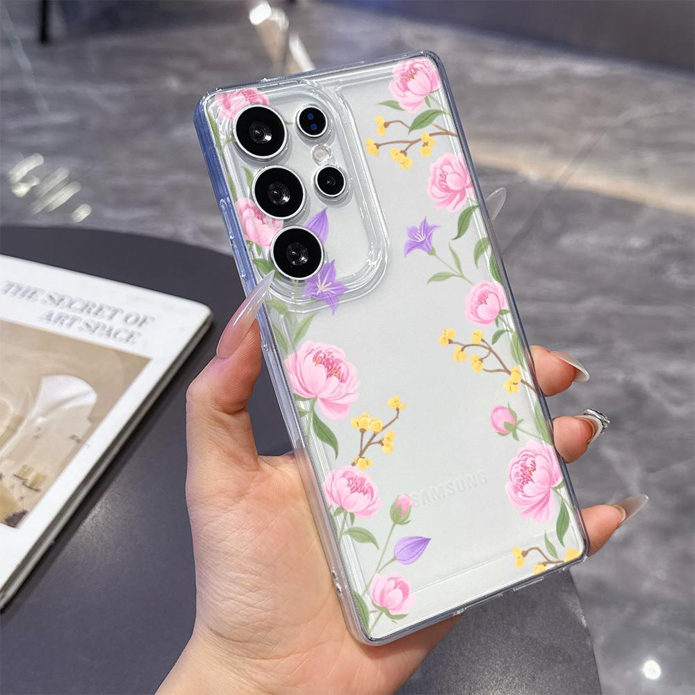 Pastel Floral Border Phone Case for Samsung Galaxy S26 S25 S24 S23 S22 S21 S20 FE Plus Lucency TPU Protection Cover