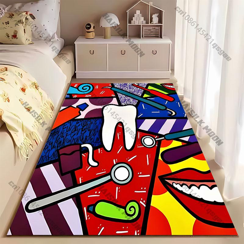 Dental Hygiene Tools and Teeth Carpet Yoga Living Room Room Decor Children's Crawling Mat Doormat Area Rug Games Mat