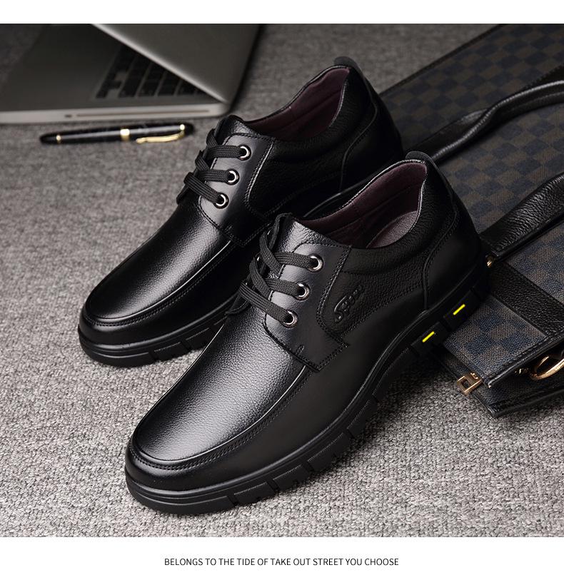 Sapatos Masculinos de Outono em Couro Genuíno Antiderrapantes Planos - Couro Bovino Casual para Meia-Idade e Idosos