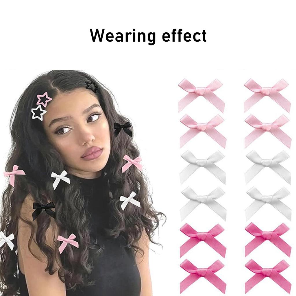 Pack Of 30 Mini Satin Bow Hair Clips For Women Girls Children Pink Black White Hair Accessories For Weddings Parties