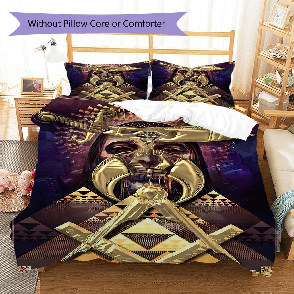 Masonic Freemason Pattern Bedding Quilt Set Quilt Cover Pillowcase Home Decoration Birthday Gift (1 * duvet cover + 2 * pillowcase, without core)