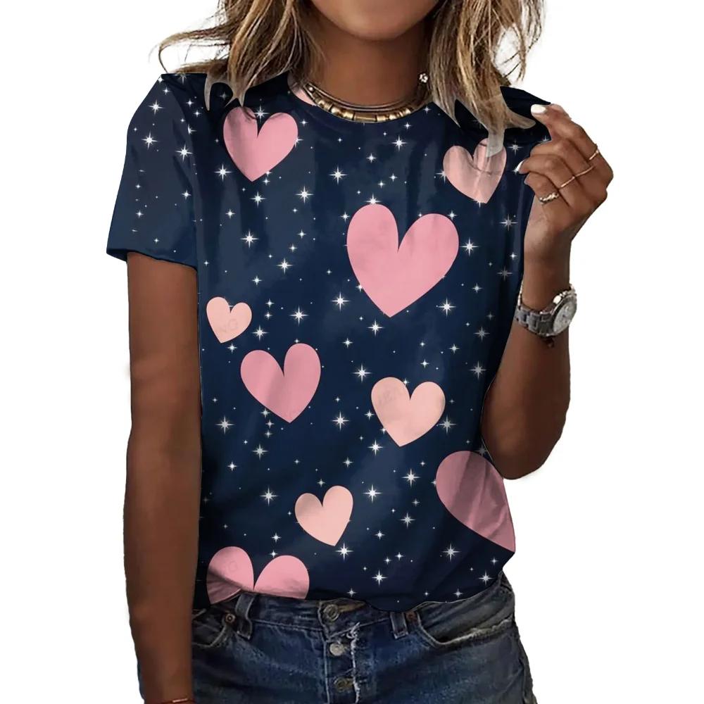Women's Fashion T-shirts Love Printing Beautiful Girls Tee O-neck Short Sleeve Ladies Clothes Leisure Street Female T-shirt Tops