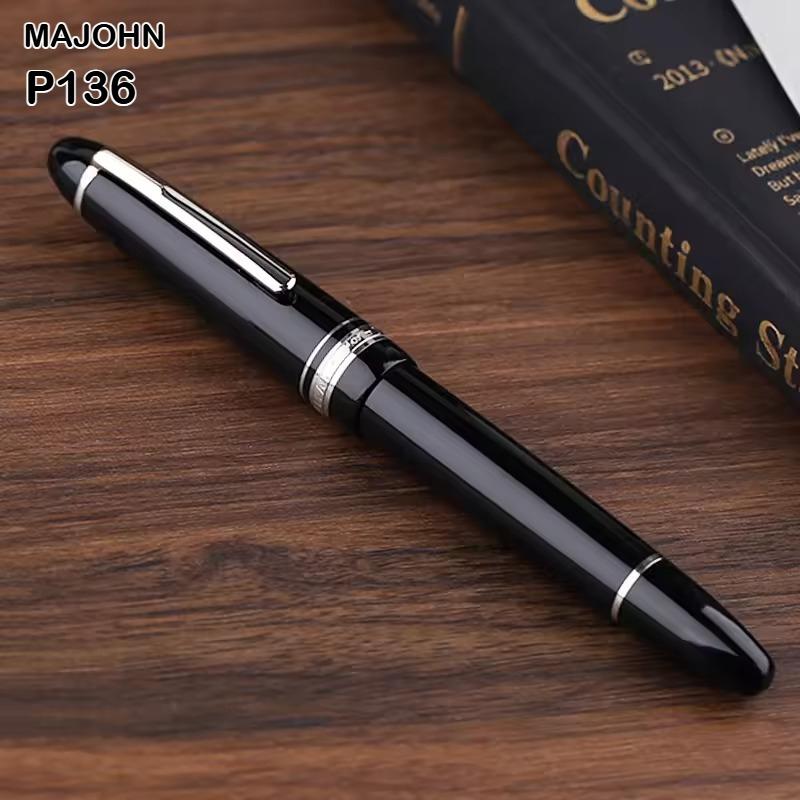 MAJOHN Titanium Alloy Ti-136 Piston Fountain Pen Anti-slip EF/F Metal Brushed Hammer Pattern Version Writing Gift Pen Stationery