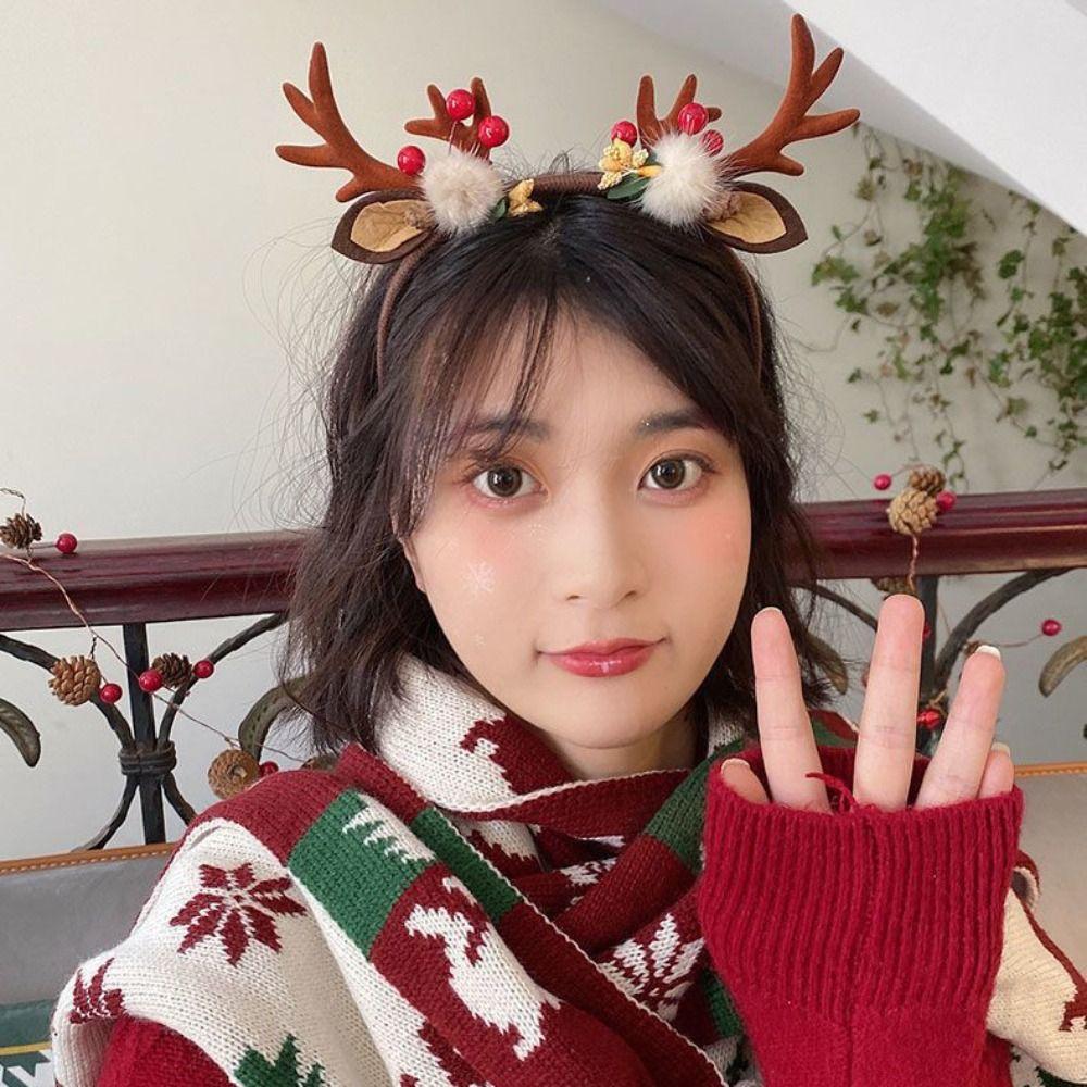 Plastic Antlers Headband Plush Ball Christmas Elf Headband Cute Christmas Headband Party