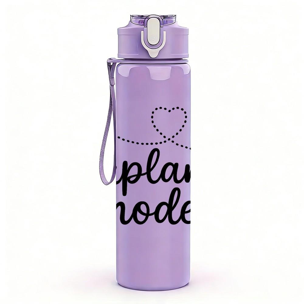1PC Airplane Mode Cursive Letter 750ml Color Plastic Sports Water Bottle Leakproof Flip Straw Lid Suitable for Sports Office Home Use