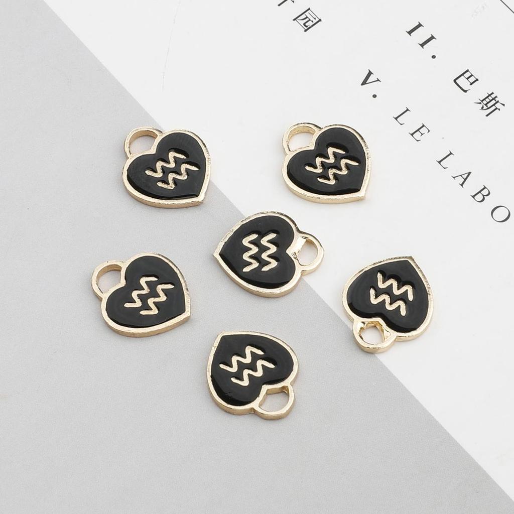 10/12Pcs 12*14mm 12 Constellations Love Heart Droping Oil Alloy Accessories For Jewelry Component Making DIY Necklace Bracelet Earring