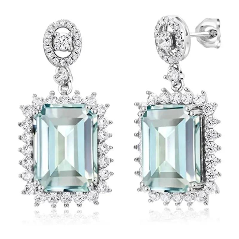 New Aesthetic Light Blue Cubic Zircon Dangle Earrings Women Engagement Wedding Luxury Accessories Fashion Design Ear Jewelry
