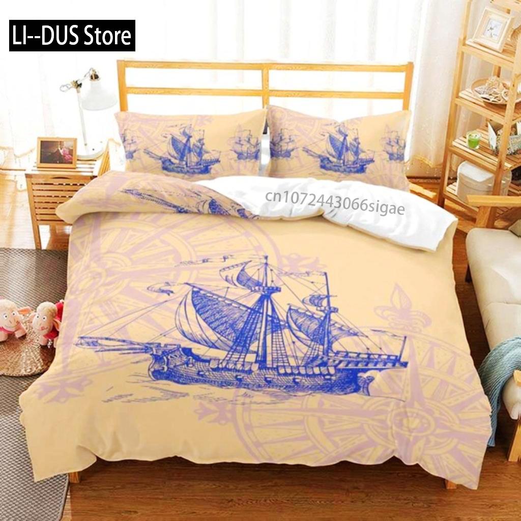 Anchor Bedding Set Fashion Duvet Cover Nautical Anchor Boat Pirate Quilt Cover For Women Men Kids Teens Boys Bedroom Decoration