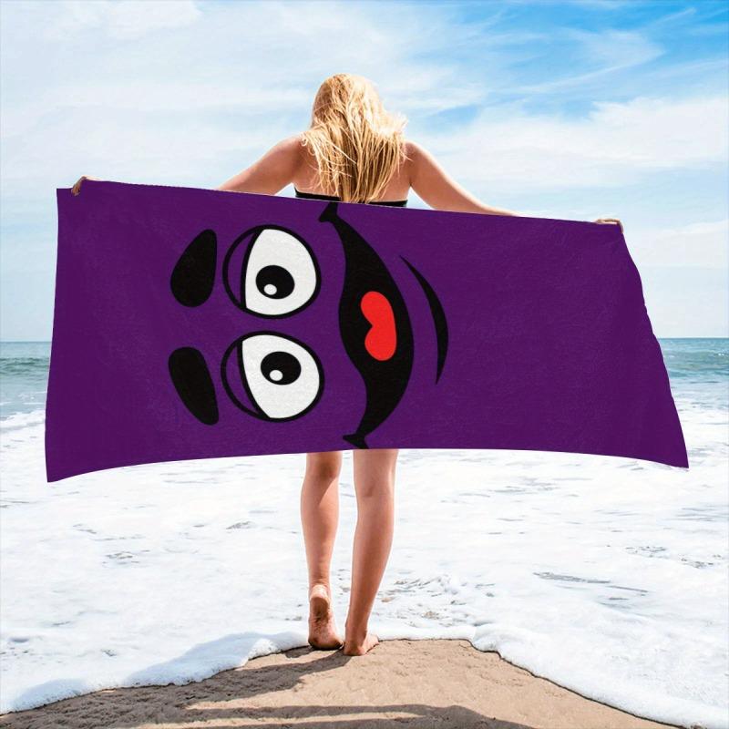 Funny Purple Monster Face Beach Towel Flat Print Cute Cartoon Smile Bath Towels for Travel Swimming Pool Summer Party Novelty