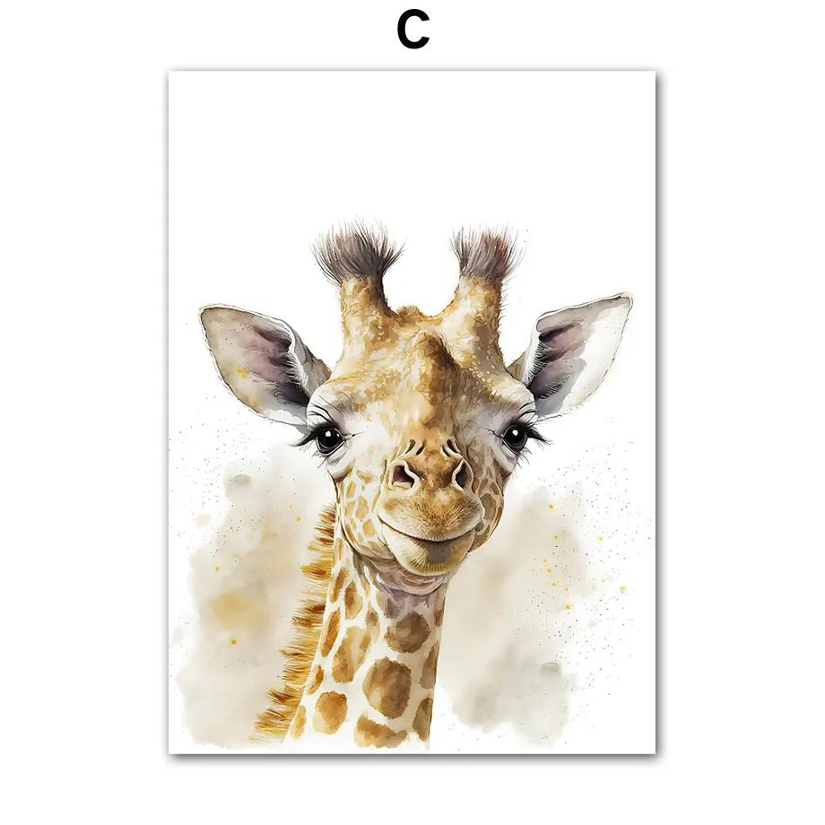 Giraffe Lion Elephant Animal Canvas Print Nursery Animal Nordic Wall Art Poster Picture Baby Children Room Christmas Home Decor