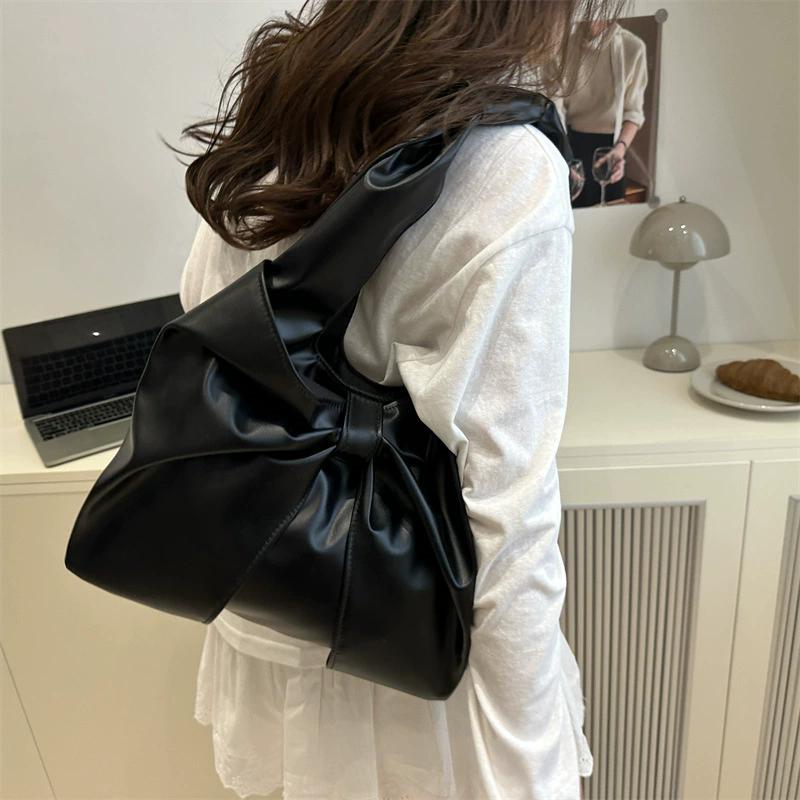 Casual Shoulder Bag for Women New Sweet and Simple Underarm Bag Bow Design Large Capacity Handbag