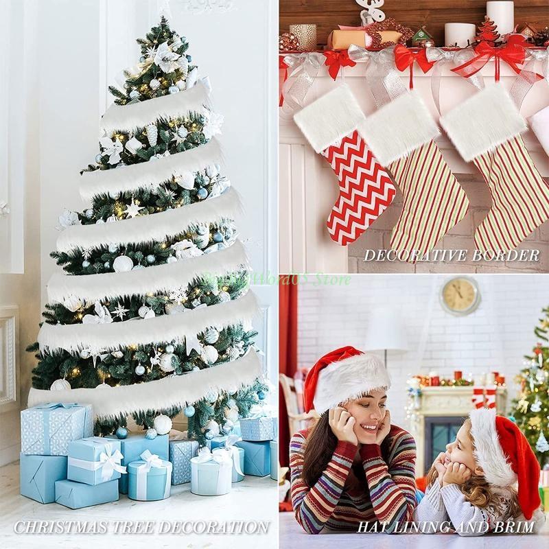 24TE Faux Fur Ribbon Tapes 4Pcs/Set Christmas Tree Skirt Gnome for Doll Beard Decor