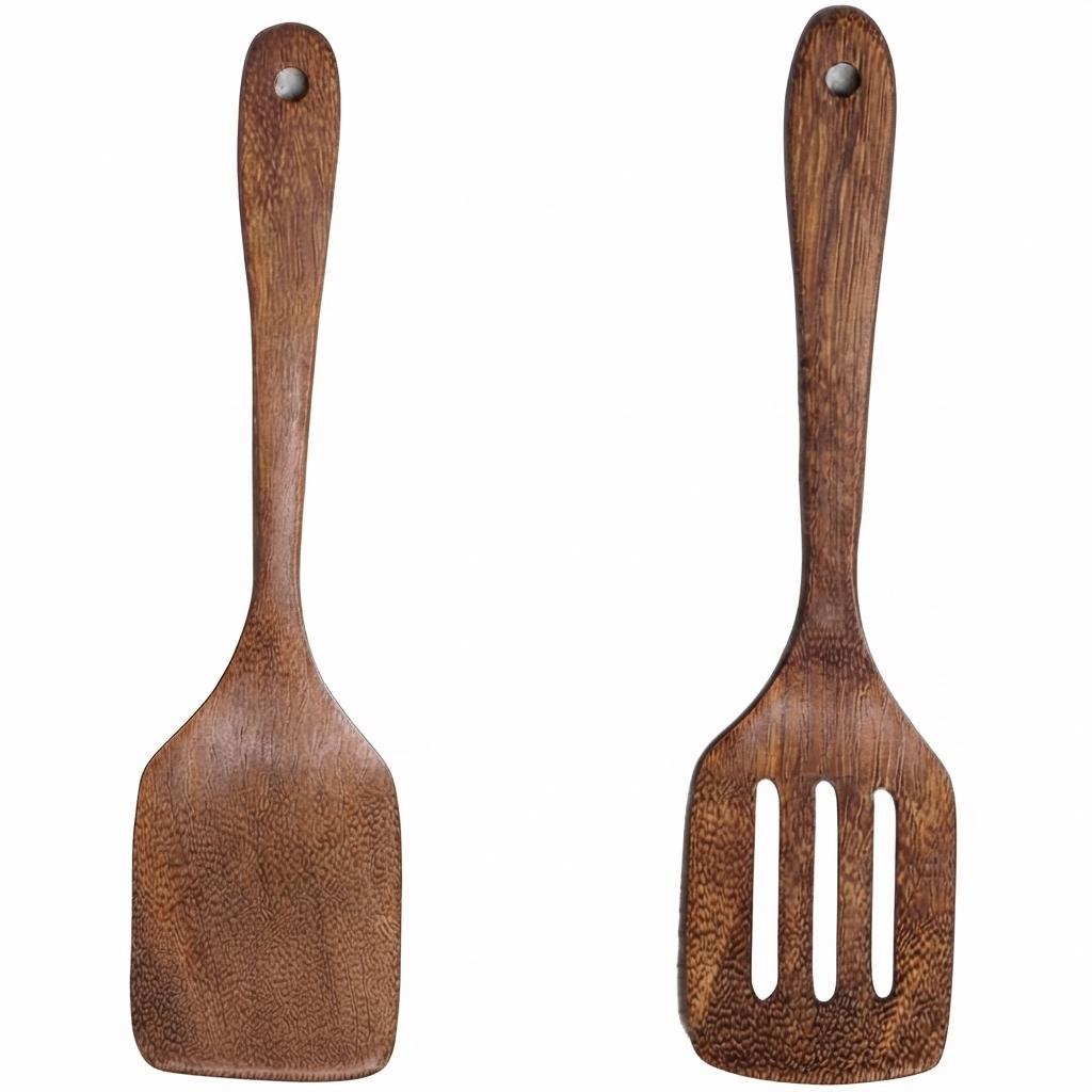 2Pcs Wood Spatula for Cooking Kitchen Turner Wooden Utensil Stir Fry Tool Heat Resistant for Chicken Wings Burgers Pancakes Eggs 4