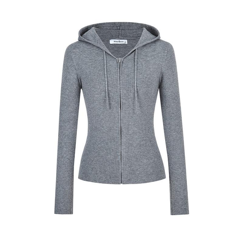 New hooded knitted cardigan jacket women's waist pinch thin slim short top