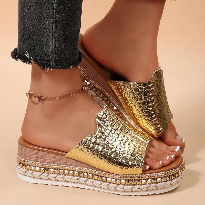 Fashion Women Platform Slippers Shoes for Women 2025 Summer Plus Size 36-43 Wedges Sandals Woman Thick Bottom Non Slip Casual Sandles