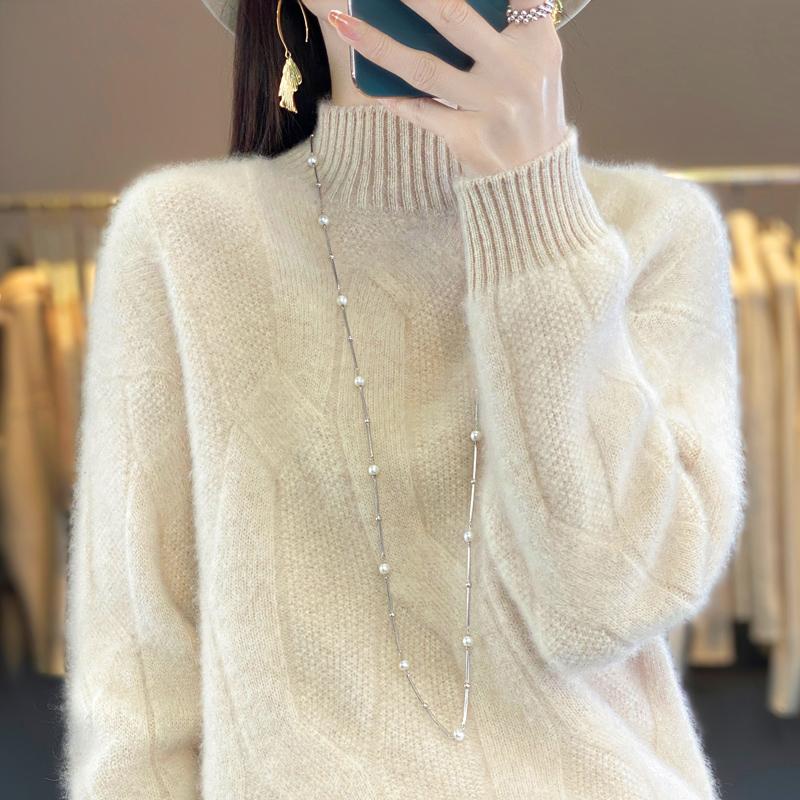 Женские пуловеры Зимний мягкий свитер из мериносовой шерсти с полувысоким воротом Толстый кашемировый свитер XXL бежевый 4089₽