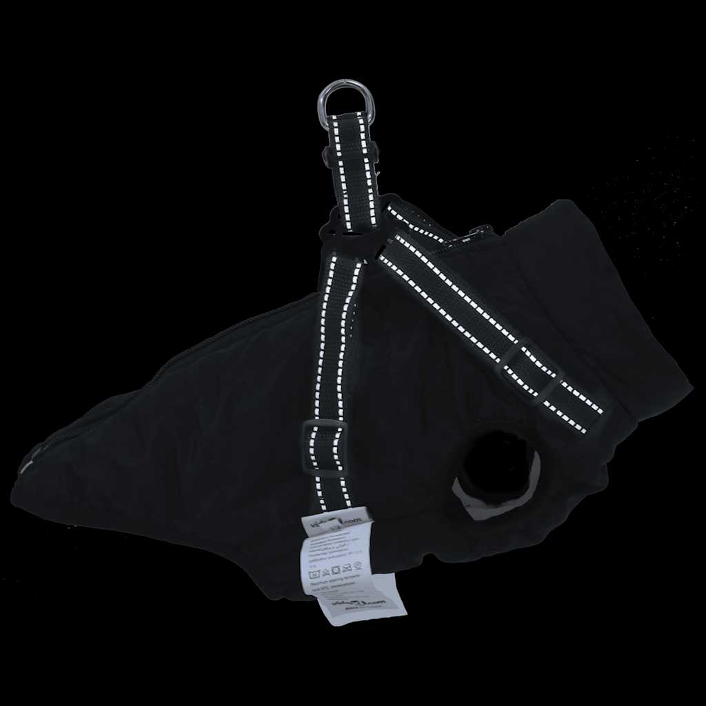 Dog Raincoat with Integrated Harness Waterproof and Reflective Black Size L28