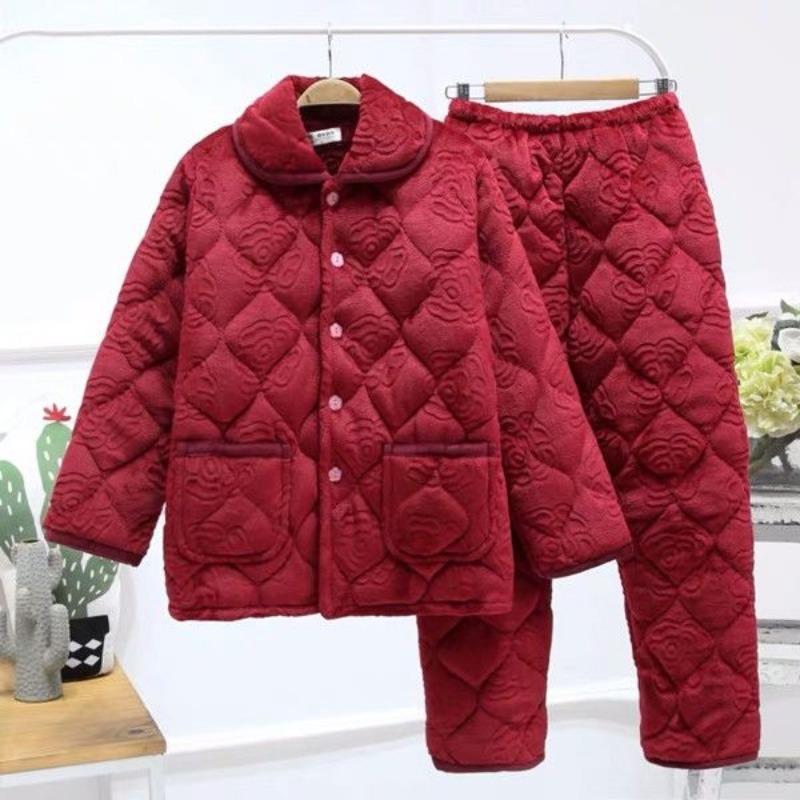 Thickened pajamas women's winter three-layer coral fleece padded cotton can be worn outside, plus sweet loungewear set