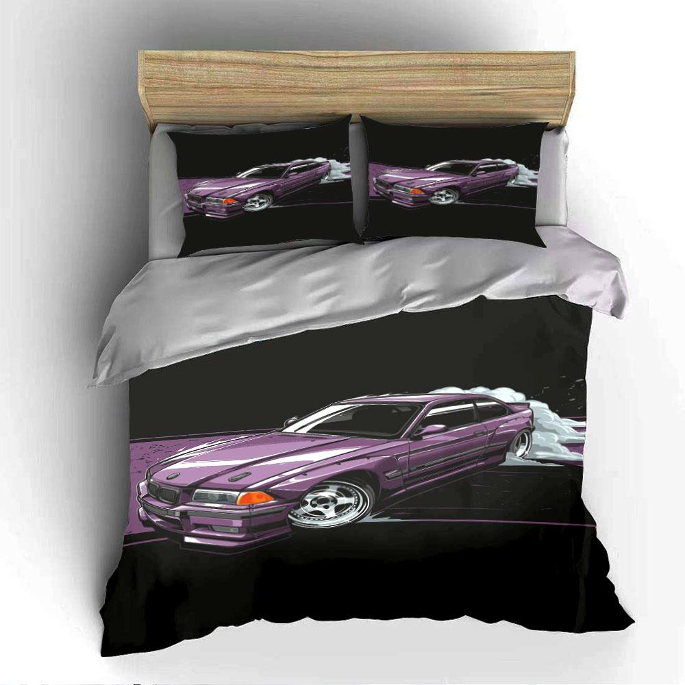 Purple Drift Car Graphic Print Bedding Duvet Cover Set (1*Duvet Cover 2*Pillowcases, without duvet insert)