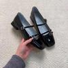 Sheepskin Version~ French Patent Leather Black Versatile Small Single Shoes One-word Buckle Shallow Mouth Square Head Niche Design Mary Jane Shoes