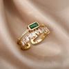 Classic Green Irregular Double Layer Zircon Rings For Women Stainless Steel Gold Plated Wedding Open Finger Ring