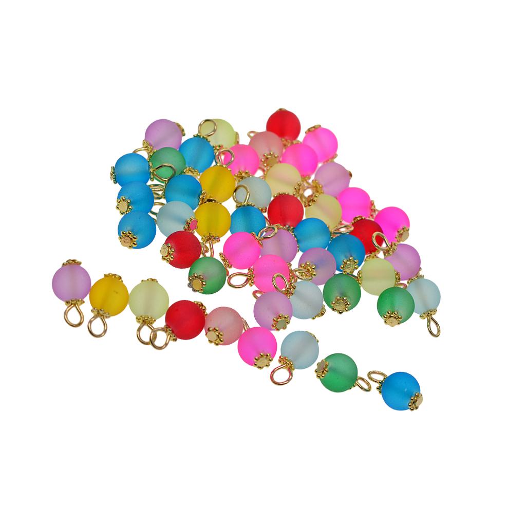50Pcs Mix Color Frosted Glass Beads Pendant Charm Jewelry Makings Silver Pin