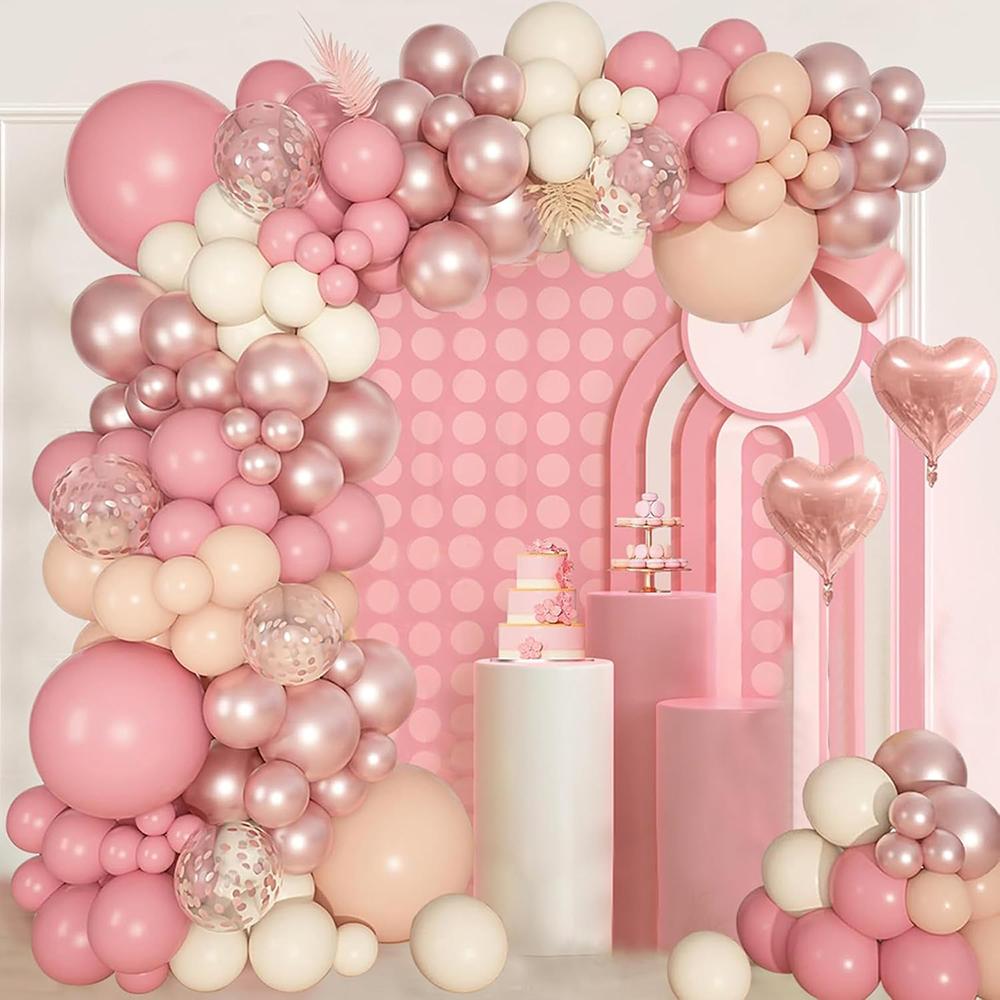 Retro Pink Balloons Garland Skin White Sand Rose Gold Confetti Balloon Arch Kit Wedding Anniversary Birthday Party Decoration