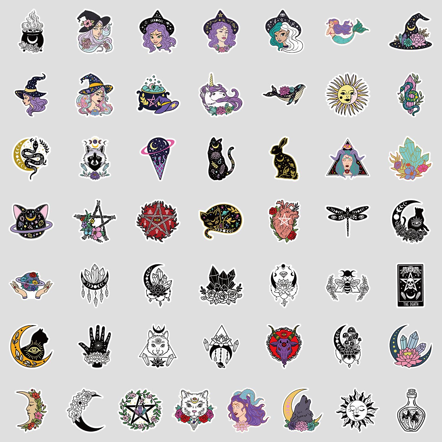 

50 Sheets of Nordic Mysterious Wizard Graffiti Stickers, Waterproof Decorative Stickers for Cups and Computers, Creative DIY Stationery Stickers