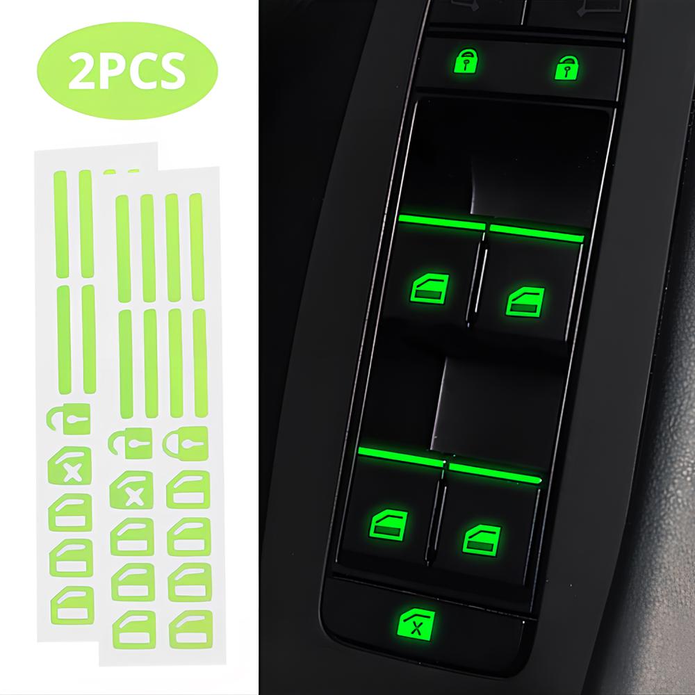 1/2PCS Car Styling Window Switch Luminous Stickers Nighting Glowing Button Auto Stickers Universal Green Orange Blue