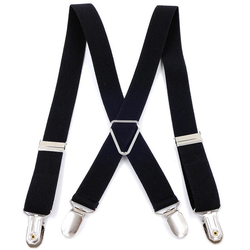

X Unisex Suspenders Men Women Adjustable Elastic Solid Colors X Back Clips On Pants Braces For Men And Women чорний