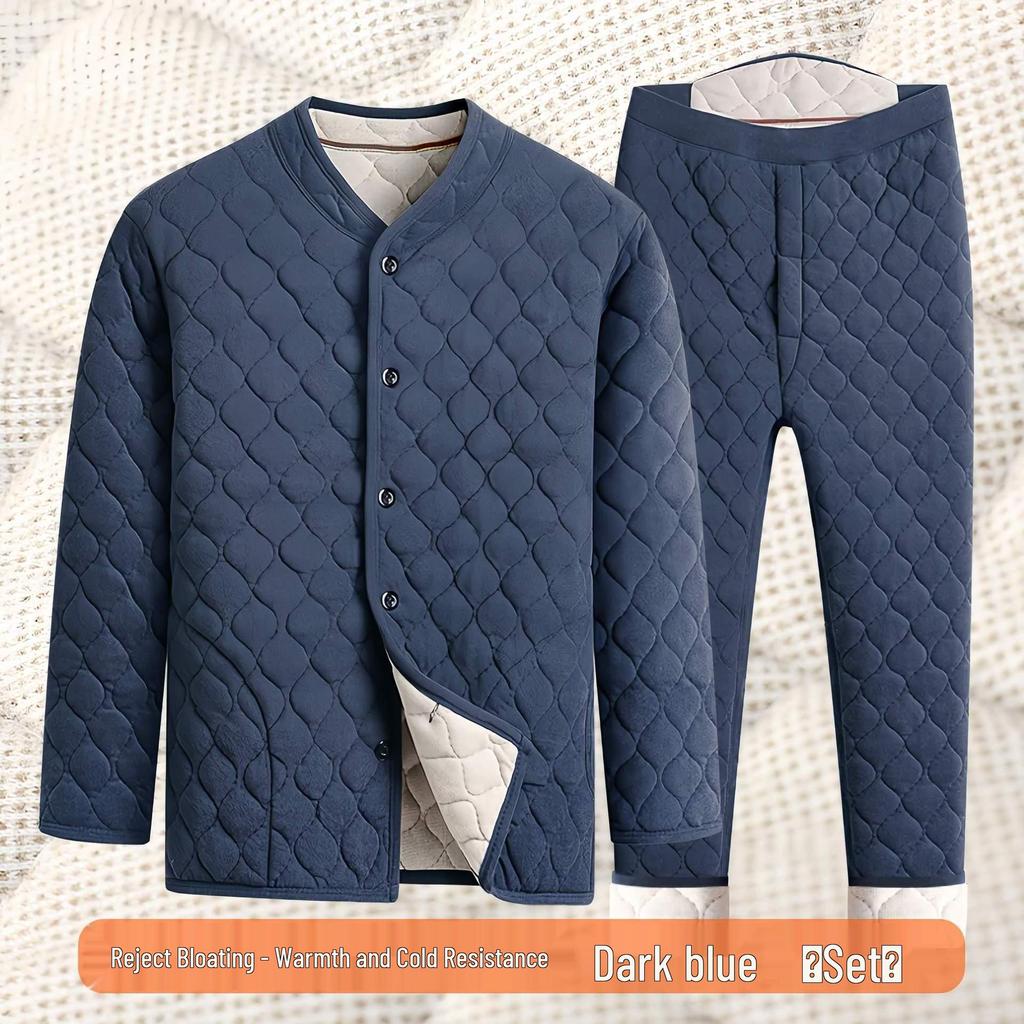 Men's Cozy Winter Underwear Set: Velvet-Lined Cardigan Jacket, Autumn Long Johns for Dad & Grandpa