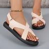 Mode Übergröße Zehenschlaufe Weiche Sohle Rutschfest Abriebfest Plateau Flache Römische Schuhe Sommer Mode Sandalen
