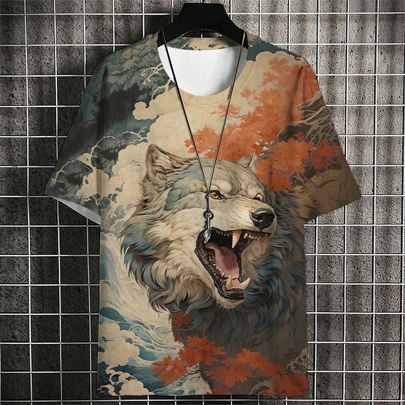 

Японская футболка Ukiyo-e с 3D-принтом для мужчин Футболки с графическими изображениями животных из мультфильмов Летние повседневные футболки с коротким рукавом Свободные топы с круглым вырезом 4XL