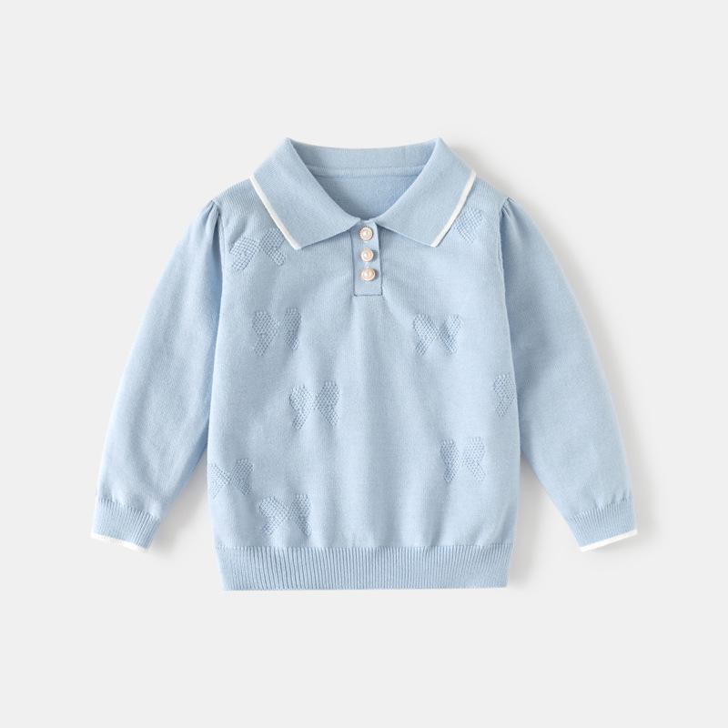 Girls' Korean Style Knit Polo Collar Sweater Pullover - Solid Color, Versatile Half-Button Design