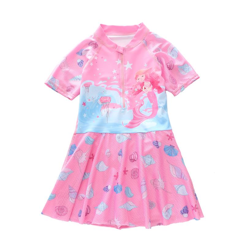 New Sporty Mesh Princess Skirted One-Piece Swimsuit for Girls