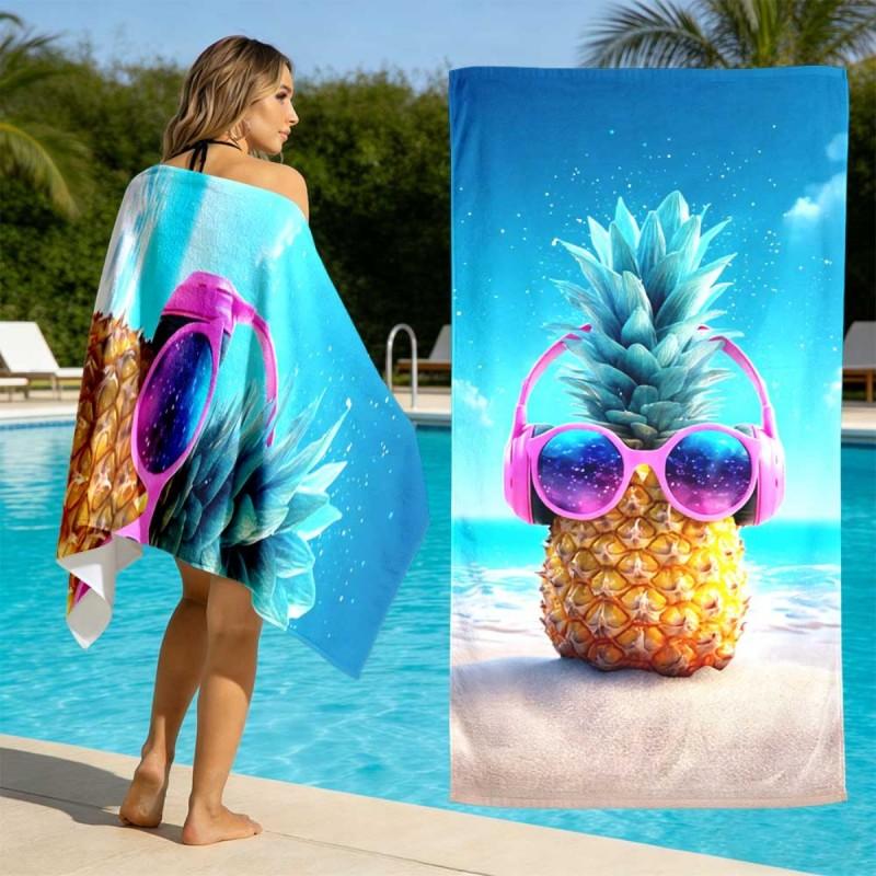 Gradient Blue Palm Tree Silhouette Star Sky Print Microfiber Beach Towel Tropical Seaside Quick Dry Bath Towel