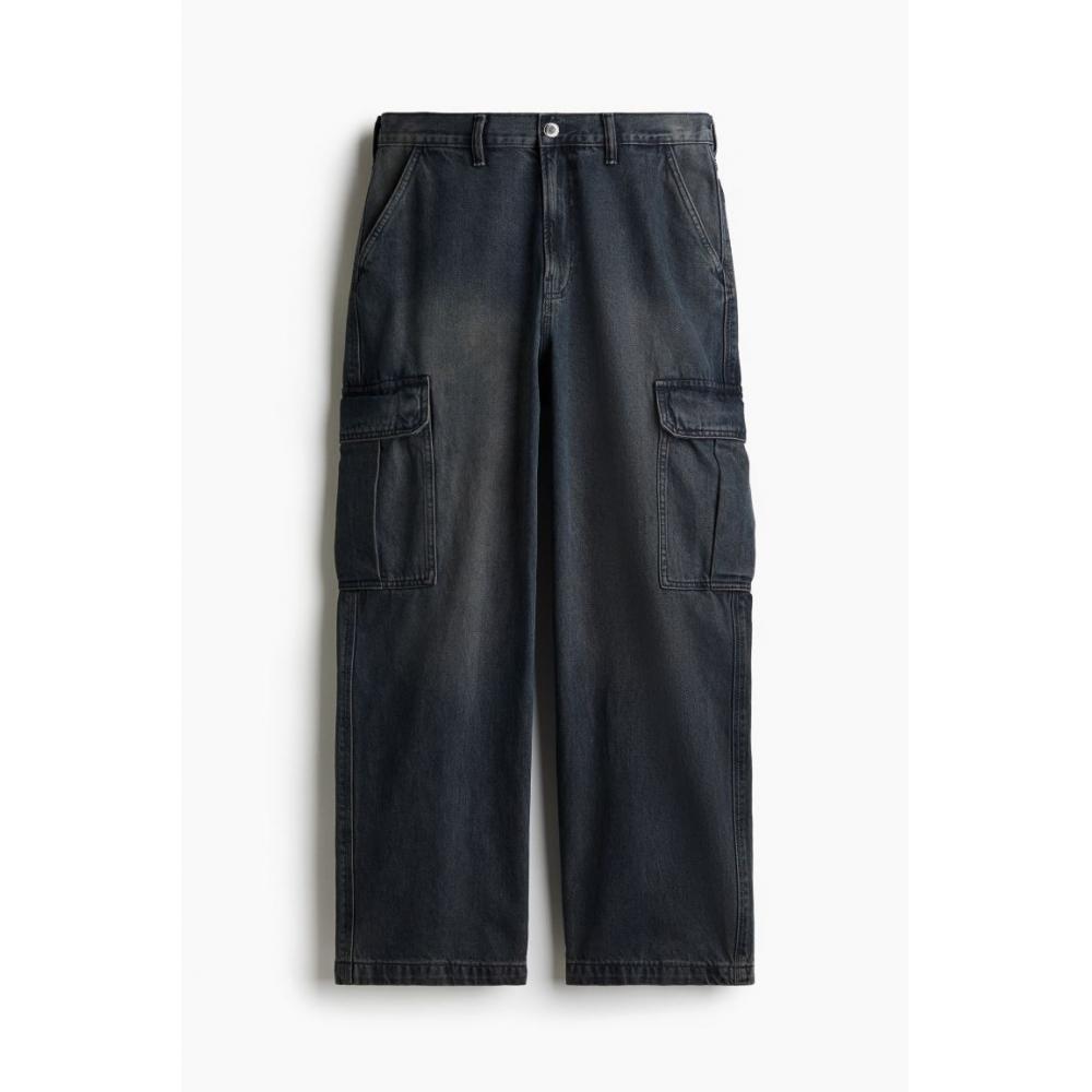 H M Baggy Cargo Jeans Dark Blue