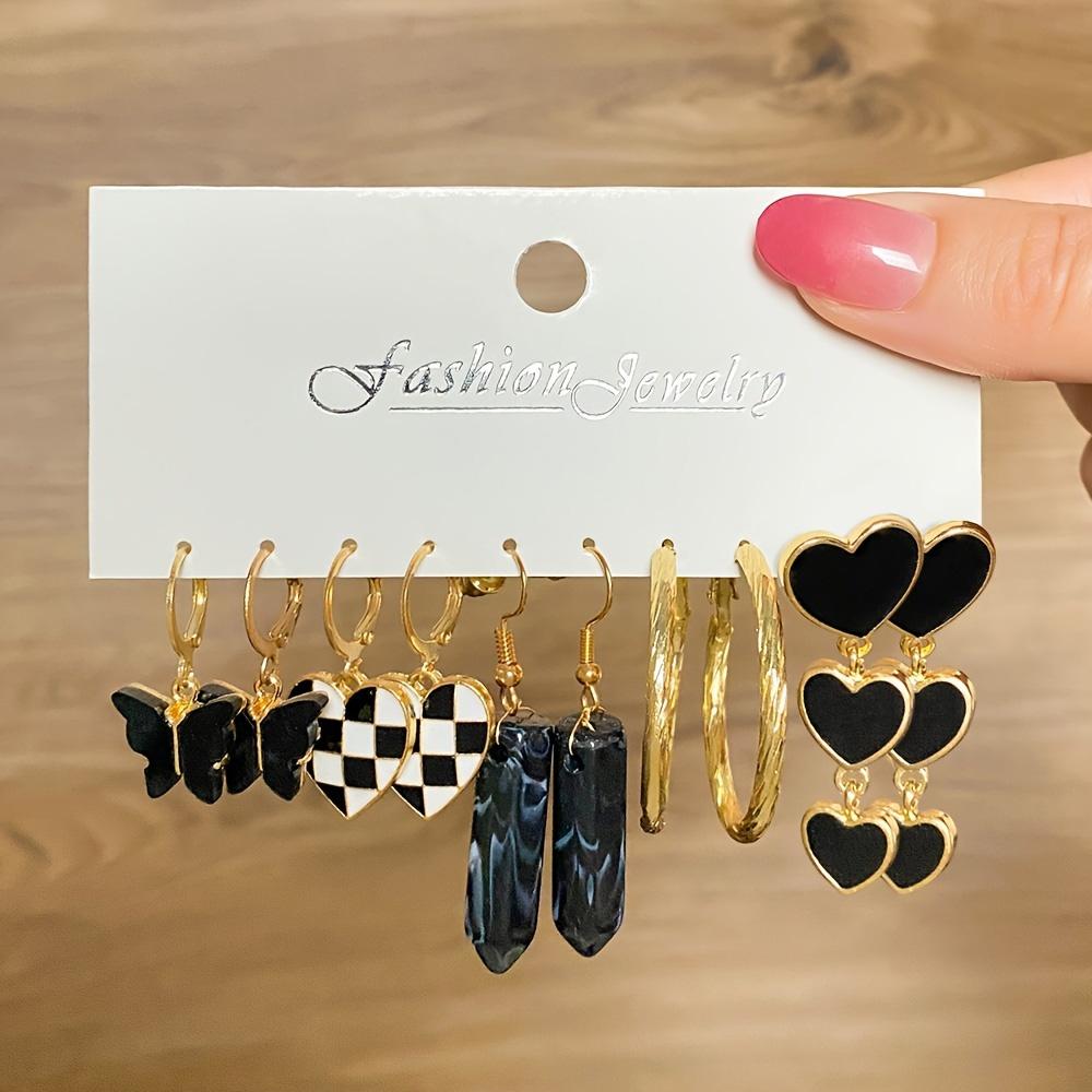 10 Pairs/ Set Hoop Earrings With Enamel Heart Butterfly NaturalStone Decor Y2K Punk Style Trendy Female Gift
