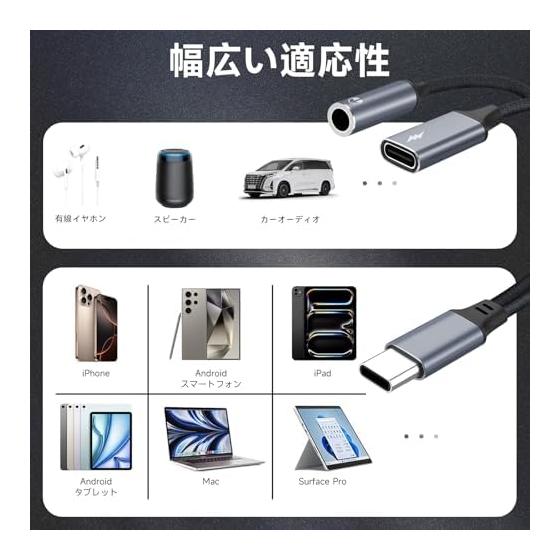 [2026 Latest Renewal] Type-C 2in1 Bifurcated Conversion Cable PD60W Rapid Charging + Earphone Simultaneous Use Built-in DAC Chip HiFi Zero Delay