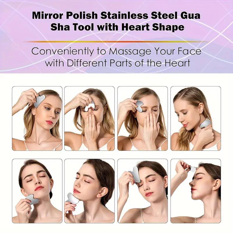 Heart-Shaped Stainless Steel Gua Sha Board for Facial Firming and Lifting Massage – Large Size, Multifunctional Fascia Tool.