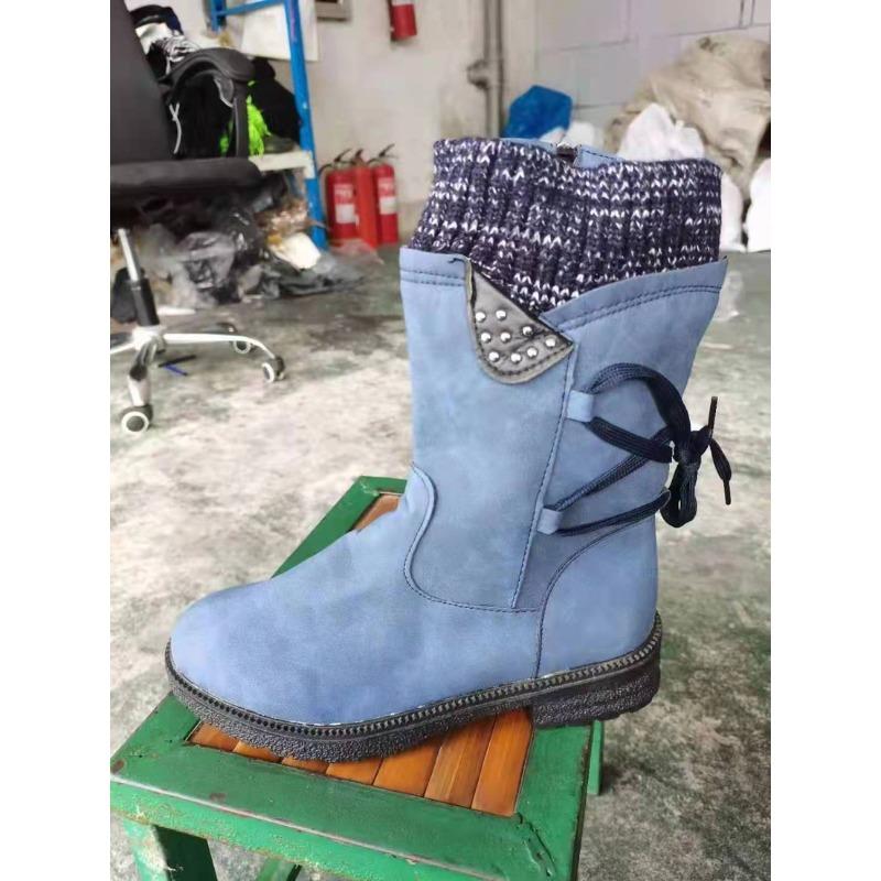 Independent Station Winter New Women's Boots Large Size Medium Tube Martin Boots Women's Thick Heel Rear Strap Retro Women's Leather Boots